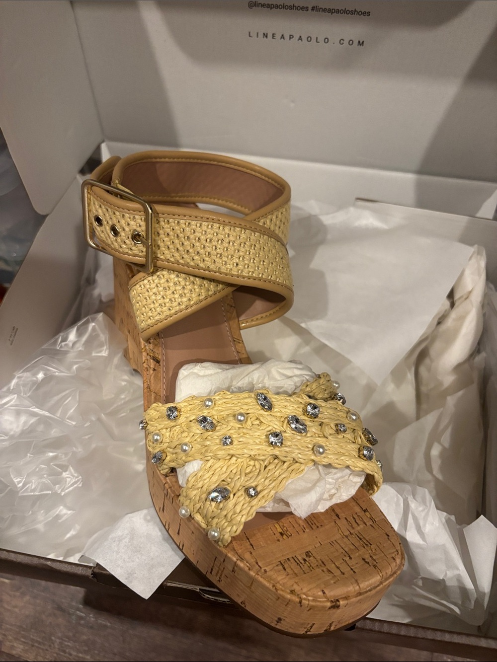 Paolo Yellow Beaded Braided Platform Sandal